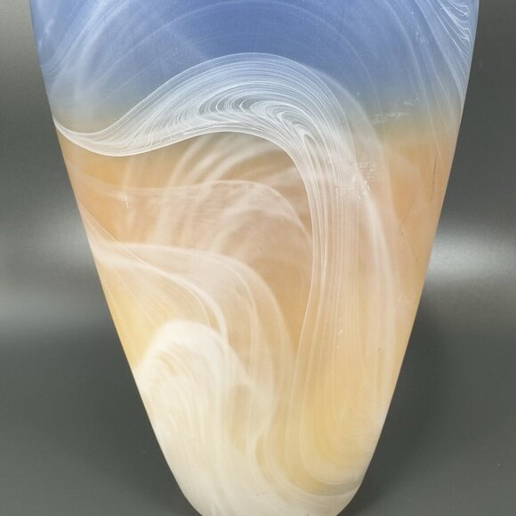 Vintage MCM Herner Glass Heavy Tall Glass Vase Vessel White Swirl Multicolor - Picture 13 of 15